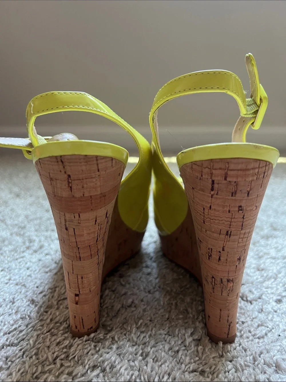 Nine West Bright Yellow Patent Peep-Toe Slingback Platforms
